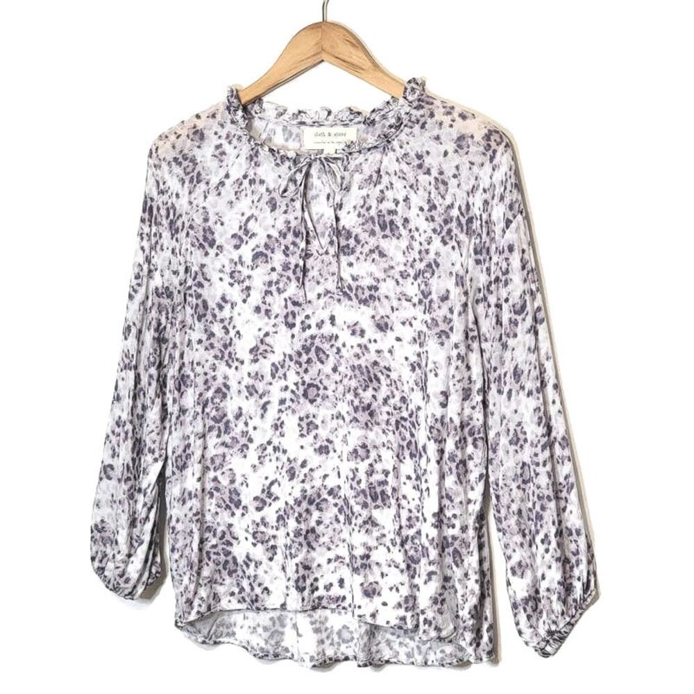 Cloth & Stone Leopard Animal Print Blouse Tie Neck Long Sleeve Purple White L - Picture 8 of 15